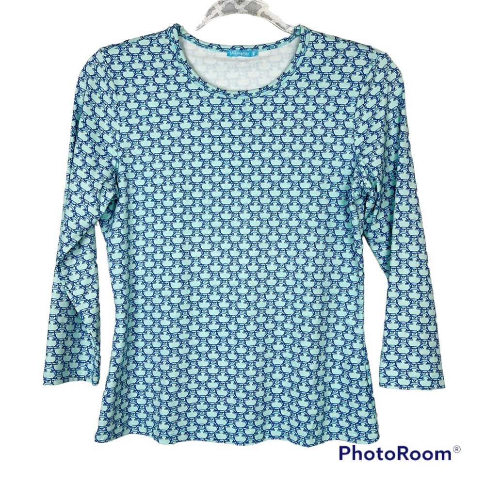EUC J. McLaughlin Blue Link Printed Crew Neck Signature Tee